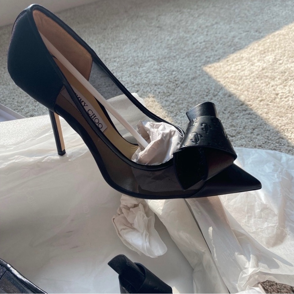 Jimmy Choo Black Mesh Heels with Bow